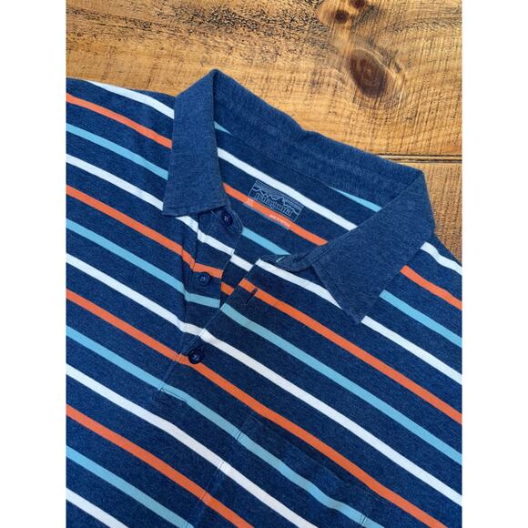 Mens Patagonia Blue Orange Stripe Short Sleeve Organic Cotton Polo Shirt XL - Picture 1 of 9